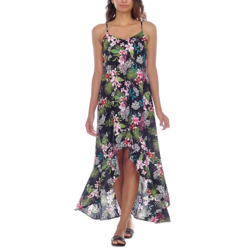 Raviya Tropical High low swim cover up dress with adjustable straps